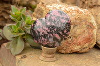 Polished Pink & Black Rhodonite Hearts  x 2 From Ambindavato, Madagascar - TopRock