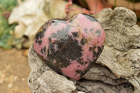 Polished Pink & Black Rhodonite Hearts  x 2 From Ambindavato, Madagascar - TopRock