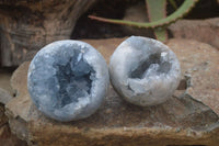 Polished Blue Celestite Egg Geodes  x 3 From Sakoany, Madagascar