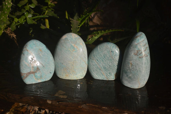 Polished Blue Amazonite Standing Free Forms  x 4 From Ambositra, Madagascar