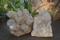 Natural Cascading White Phantom Smokey Quartz Clusters  x 2 From Luena, Congo - Toprock Gemstones and Minerals 