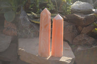 Polished Orange Twist Calcite Towers x 2 From Maevantanana, Madagascar