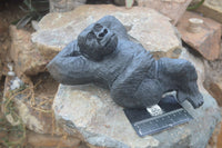 Polished  Black Soapstone Gorilla Carving  x 1 From Zimbabwe