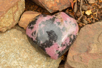 Polished Pink & Black Rhodonite Hearts  x 2 From Ambindavato, Madagascar - TopRock