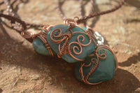 Polished Small Amazonite Heart Copper Wire Wrapped Pendants - Sold Per Piece -  From Madagascar