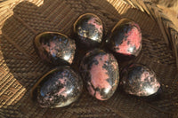 Polished Pink & Black Rhodonite Eggs x 6 From Madagascar