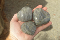 Polished Purple Flash Labradorite Hearts x 6 From Tulear, Madagascar - TopRock