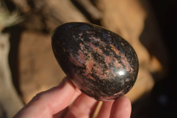 Polished Pink & Black Rhodonite Eggs x 6 From Madagascar