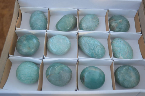 Polished  Blue Amazonite Palm Stones  x 12 From Madagascar