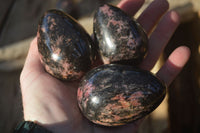 Polished Pink & Black Rhodonite Eggs x 6 From Madagascar