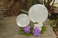 Polished Clear Quartz Crystal Balls / Spheres With Wooden Stands x 2 From Madagascar - TopRock