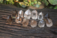 Polished Wispy Phantom Smokey Quartz Points x 12 From Madagascar