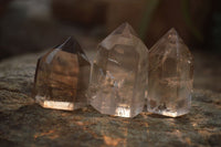 Polished Wispy Phantom Smokey Quartz Points x 12 From Madagascar