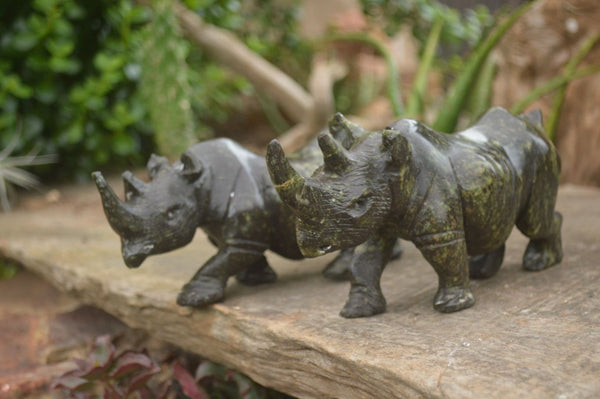 Polished Serpentine Rhino Carvings  x 2 From Zimbabwe - TopRock