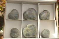 Polished Purple Flash Labradorite Hearts x 6 From Tulear, Madagascar - TopRock