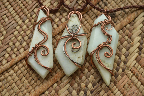 Polished Blue Smithsonite Pendants Wrapped In Copper Wire x 7 From Southern Africa - TopRock