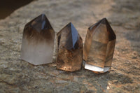 Polished Wispy Phantom Smokey Quartz Points x 12 From Madagascar