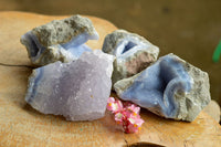 Natural Blue Lace Agate Geode Specimens x 4 From Nsanje, Malawi - TopRock