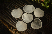 Polished Large Clear Quartz Hearts x 6 From Madagascar