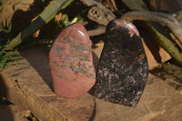 Polished Rhodonite and Chromite Standing Display Free Forms x 2 From Madagascar