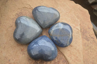 Polished Blue Lazulite Hearts  x 4 From Madagascar - Toprock Gemstones and Minerals 