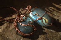 Polished Labradorite Copper Wire Wrapped Pendants  - Sold Per Piece -  From Madagascar - TopRock