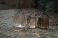 Polished Wispy Phantom Smokey Quartz Points x 12 From Madagascar