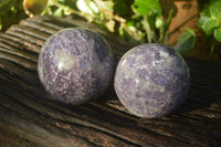 Polished Purple Lepidolite Spheres (One With Rubellite) x 2 From Madagascar