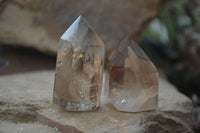 Polished Wispy Phantom Smokey Quartz Points x 12 From Madagascar