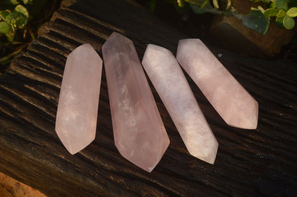 Polished Gemmy Double Terminated Rose Quartz Points x 4 From Ambatondrazaka, Madagascar