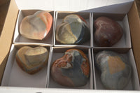 Polished Polychrome Jasper Hearts  x 6 From Mahajanga, Madagascar