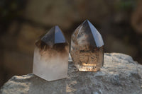 Polished Wispy Phantom Smokey Quartz Points x 12 From Madagascar