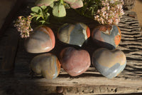 Polished Polychrome Jasper Hearts  x 6 From Mahajanga, Madagascar