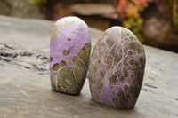 Polished Purple Stichtite & Green Serpentine Standing Free Forms  x 3 From Barberton, South Africa - TopRock