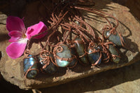 Polished Labradorite Copper Wire Wrapped Pendants  - Sold Per Piece -  From Madagascar - TopRock