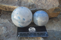 Polished Blue Spotted Spinel Quartz Spheres x 4 From Madagascar