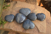 Polished  Blue Lazulite Gemstone Hearts  x 6 From Madagascar