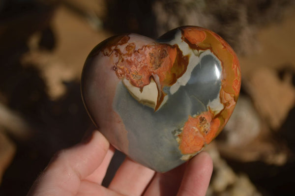 Polished Polychrome Jasper Hearts  x 6 From Mahajanga, Madagascar