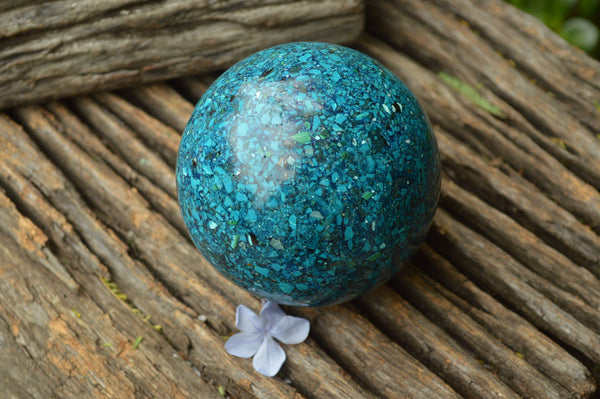 Polished Chrysocolla Conglomerate Sphere with Specular Malachite x 1 From Congo - TopRock