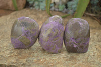 Polished Stichtite & Serpentine Standing Free Forms With Silky Purple Threads  x 3 From Barberton, South Africa - Toprock Gemstones and Minerals 