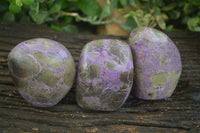 Polished Stichtite & Serpentine Standing Free Forms With Silky Purple Threads  x 3 From Barberton, South Africa - Toprock Gemstones and Minerals 