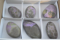 Polished Stichtite & Serpentine Standing Free Forms With Silky Purple Threads  x 6 From Barberton, South Africa - Toprock Gemstones and Minerals 