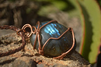 Polished Labradorite Copper Wire Wrapped Pendants  - Sold Per Piece -  From Madagascar - TopRock