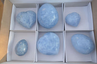 Polished Blue Calcite Gemstone Eggs & Hearts  x 6 From Ihadilalana, Madagascar