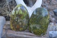 Polished Green Opal Standing Free Forms  x 2 From Antsirabe, Madagascar - Toprock Gemstones and Minerals 