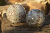 Polished Rubellite Pink Tourmaline Matrix Spheres x 2 From Madagascar