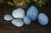 Polished Blue Calcite Gemstone Eggs & Hearts  x 6 From Ihadilalana, Madagascar