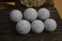 Polished Blue Spotted Spinel Quartz Spheres x 6 From Madagascar