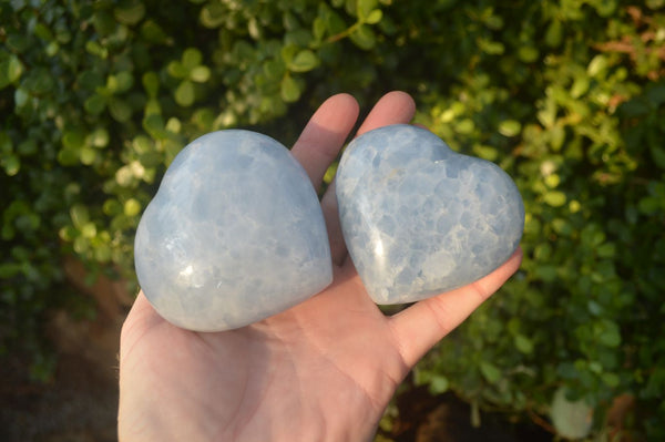 Polished Blue Calcite Gemstone Eggs & Hearts  x 6 From Ihadilalana, Madagascar