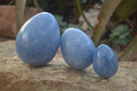 Polished Blue Calcite Gemstone Eggs & Hearts  x 6 From Ihadilalana, Madagascar